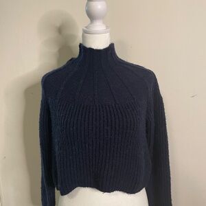 Navy Wool Blend Cropped Sweater